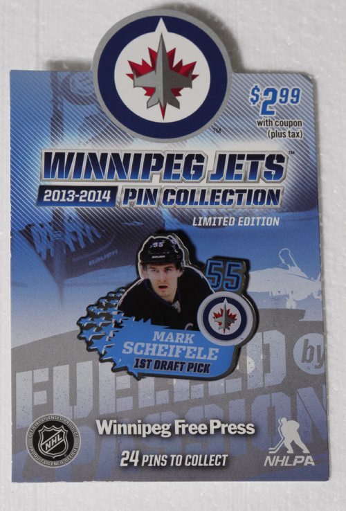 Winnipeg Jets collector pins. BORIS MINKEVICH / WINNIPEG FREE PRESS. Sept. 27, 2013