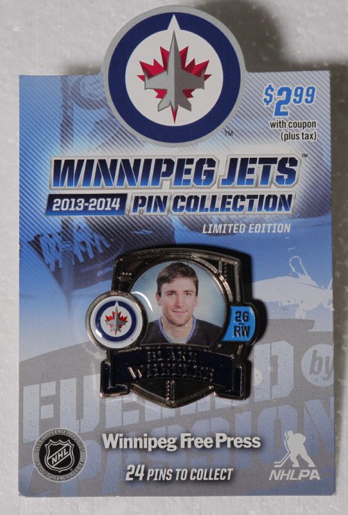 Winnipeg Jets collector pins. BORIS MINKEVICH / WINNIPEG FREE PRESS. Sept. 27, 2013