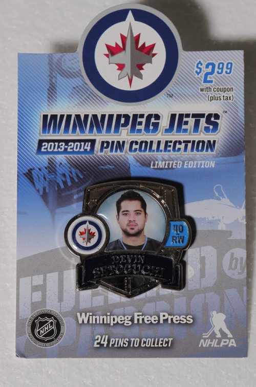 Winnipeg Jets collector pins. BORIS MINKEVICH / WINNIPEG FREE PRESS. Sept. 27, 2013