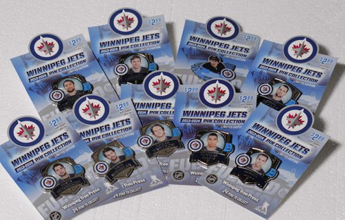 Winnipeg Jets collector pins. BORIS MINKEVICH / WINNIPEG FREE PRESS. Sept. 27, 2013