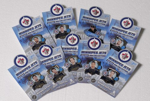 Winnipeg Jets collector pins. BORIS MINKEVICH / WINNIPEG FREE PRESS. Sept. 27, 2013