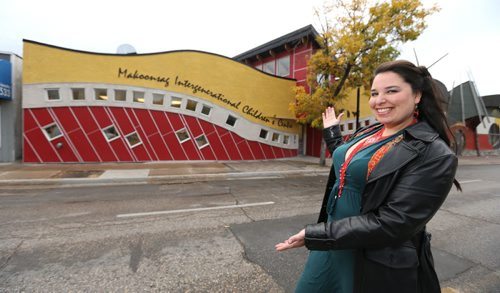 Eladia Smoke shows off one of her favourite places in Winnipeg -- Makoonsag Daycare at 527 Selkirk Ave. -- on Fri., Sept. 27. 2013. Smoke helped design the daycare building. RE: Our Winnipeg story Photo by Jason Halstead/Winnipeg Free Press