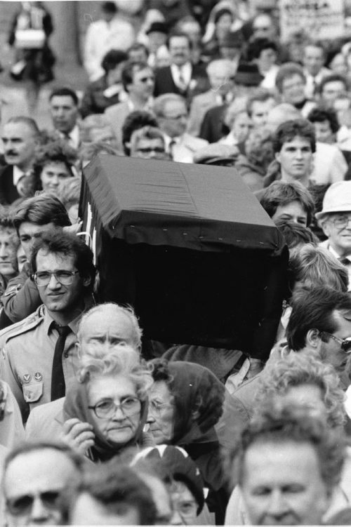 Winnipeg Free Press Archives October 9, 1983 About 6,000 Ukrainian-Canadians gathered around a black-cloaked coffin outside the legislative building Sunday to mark the 50th anniversary of the famine. The commemorative service, organized by the Ukrainian National Committee, was to bring public attention to what organizers called "the 20th century's least-known atrocity." Millions of Ukrainians died of starvation in 1932-33 when food supplies were cut off by the Soviet regime, said Harry Dmytryshyn, chairman of the organizing committee.