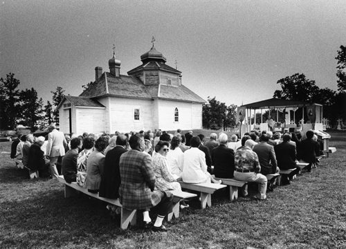 Winnipeg Free Press Archives August 22, 1988 Outdoor service beside St. Michael's Church in Gardenton marking 1,000 years of Ukrainian Christianity.