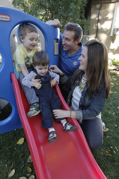 September 30, 2013 - 130930  -  Stacey Nattrass, Winnipeg Jets anthem singer, is photographed with her family Damian, Max (4) and Jackson (1) at their home Monday, September 30, 2013. John Woods / Winnipeg Free Press