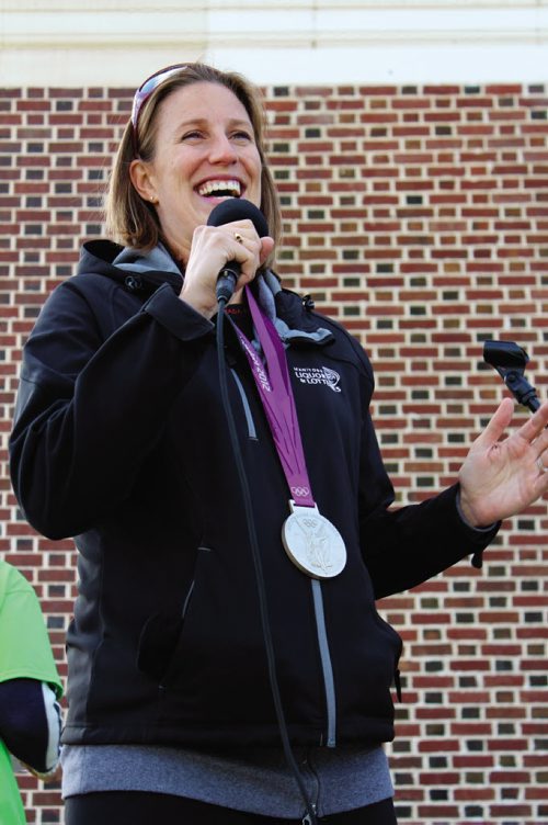 Canstar Community News Janine Hanson, Olympic silver-medalist in women's rowing and former St. Amant School employee, helps kick off the walkathon at the St. Amant Foundation's Free The Spirit Festival Saturday morning.