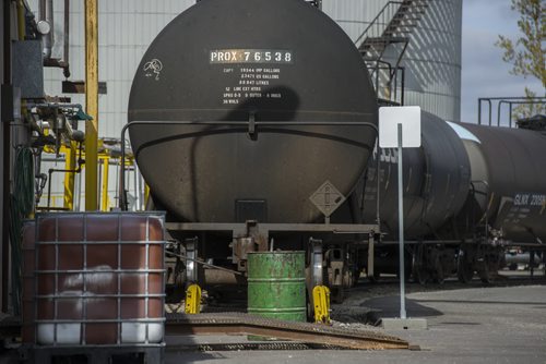 130410 Winnipeg - DAVID LIPNOWSKI / WINNIPEG FREE PRESS (October 04, 2013)  Signs of danger, flammable materials, hazardous materials, and railway cars in the Mission Industrial Neighbourhood due to the heavy industry in the area. For Aldo Santin story