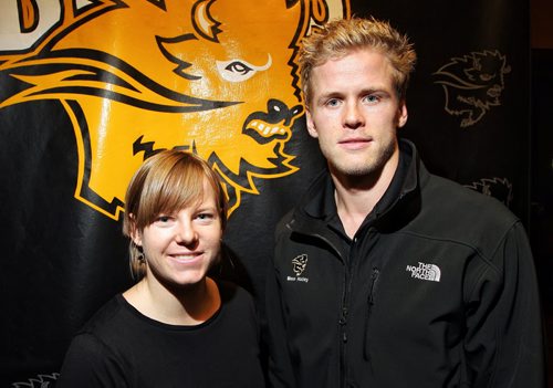 Amy Lee (left) and Dane Crowley (right) were both named as the team captains for the Womens and Mens Bison Hockey teams for the second year in a row. 131007 - October 07, 2013 MIKE DEAL / WINNIPEG FREE PRESS