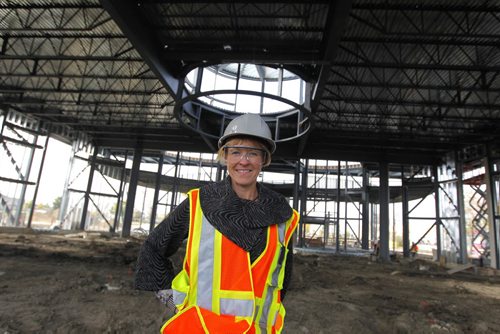 Living Water Columbarium's .Monique Gauthier poses at the new Catholic Church being built across from the Costco on Keniston. BORIS MINKEVICH / WINNIPEG FREE PRESS. Oct. 4, 2013