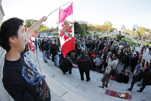 October 7, 2013 - 131007  -  Idle No More supporters gather at the Manitoba Legislature in Winnipeg as part of a Global Day of Action Monday, October 7, 2013. John Woods / Winnipeg Free Press