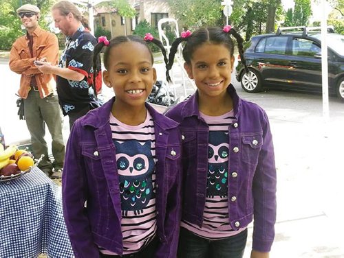 Canstar Community News 26 October 2013- Maxine Sanders, on right, is a stunt double for Sydney Mikayla who will be portraying a young Gabby Douglas. Sanders had to dye and cut her hair to match Mikayla's. (SUPPLIED PHOTO)