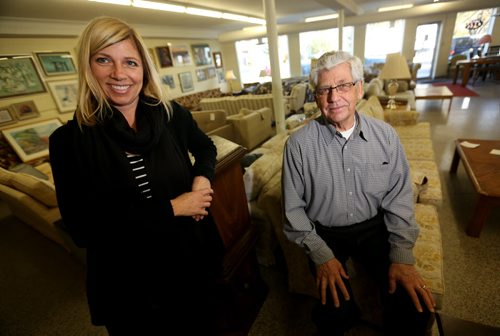 Lori Goetz, store manager, and John Wieler, founding member of the store, at the MCC Furniture Thrift Store on Keewatin, October 16, 2013. (TREVOR HAGAN/WINNIPEG FREE PRESS) - see murray mcneill