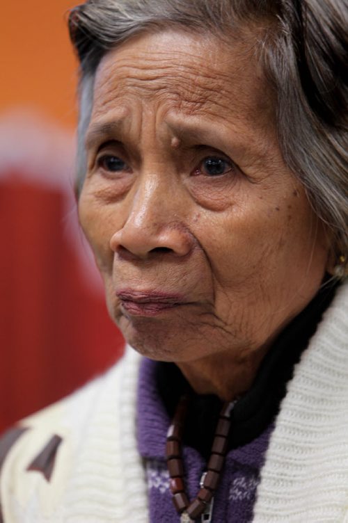 Fidencia David, 86, one of the last living  Comfort Woman survivors who was raped and taken captive by Japanese soldiers during the second world war talks to the media about her horrific experiences like they were yesterday at the Chinese Cultural Centre Thursday morning.  The Canadian Museum for Human Rights organized her visit to Winnipeg along with her therapist  Cristina Lope Rosello, a filipino therapist  to share her story on sexual slavery during the war. See Carol Sanders story. Oct   17,, 2013 Ruth Bonneville / Winnipeg Free Press