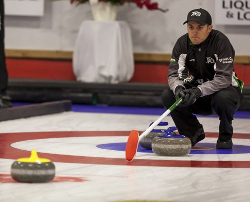Mark Kean looking out at the sheet during Team Kean's game against Team Jacobs, October 20, 2013 Prairie Classic Curling. (GREG GALLINGER / WINNIPEG FREE PRESS)