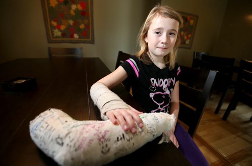 Leah Thorsteinson, 10, broke her arm at SkyZone, the indoor trampoline park that opened in August, Monday, October 21, 2013. (TREVOR HAGAN/WINNIPEG FREE PRESS)