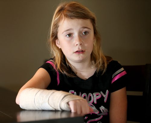 Leah Thorsteinson, 10, broke her arm at SkyZone, the indoor trampoline park that opened in August, Monday, October 21, 2013. (TREVOR HAGAN/WINNIPEG FREE PRESS)