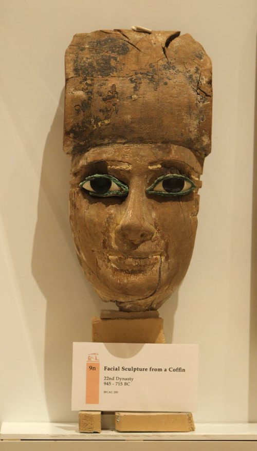 Facial sculpture from a coffin, 945 - 715 BC Manitoba Museum opens new exhibit  - Wrapped The Mummy of Pesed in Alloway Hall,  a temporary exhibit  about the mummification process, ancient Egyptian society or about hieroglyphs.  Oct 22, 2013 Ruth Bonneville Winnipeg Free Press
