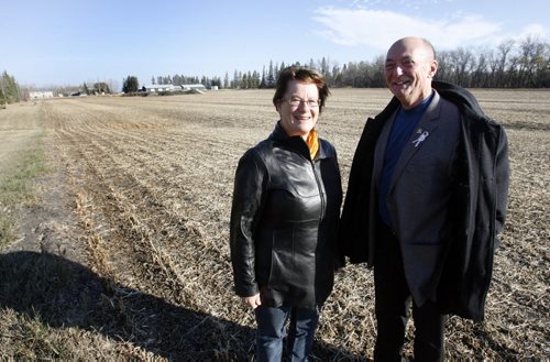 At the future site of the  Dugald Estates, a $16-million seniors housing project in Dugald,MB. that will enable local residents to continue to enjoy rural life is Lesley Thomson spokesperson for the project and Jim McCarthy, Reeve of the RM of Springfield. Geoff Kirbyson story. Wayne Glowacki / Winnipeg Free Press Oct. 25 2013