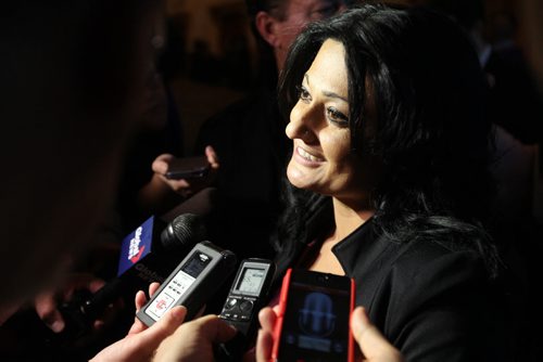 Rana Bokhari is interviewed by the media after winning the Liberal leadership race at the Hotel Fort Garry Saturday afternoon.   Ruth Bonneville / Winnipeg Free Press