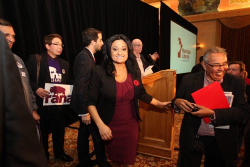 Rana Bokhari is all smiles moments after winning the Liberal leadership race at the Hotel Fort Garry Saturday afternoon.  Ruth Bonneville / Winnipeg Free Press