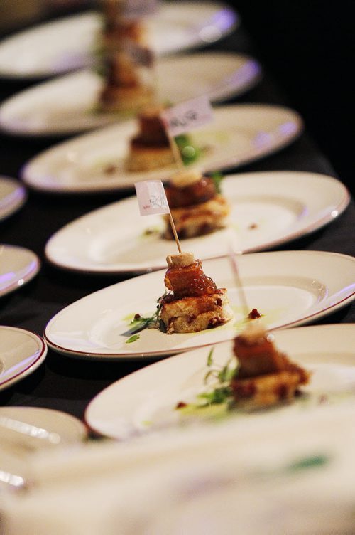 October 25, 2013 - 131025  -    A line of finished appetizers await their hungry guests at Gold Medal Plates at the Convention Centre Friday, October 25, 2013.  Gold Medal Plates is an annual competition that celebrates Canadas culinary stars while raising funds for the Canadian Olympic Foundation. Eight of Winnipegs best chefs -- Timothy Palmer (The Velvet Glove), Eric Lee (Pizzeria Gusto), Kelly Cattani  (Elements the Restaurant, by Diversity), Tristan Foucault (Peasant Cookery), Terry Gereta (Mise, Haute Prairie Cuisine), Simon Resch (Terrace in the Park), Michael Schafer (Sydneys at the Forks) and Jason Sopel (Chaise Restaurant & Lounge)-- will be competing John Woods / Winnipeg Free Press