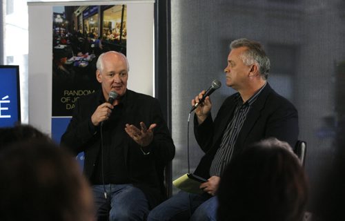 At right, reporter Brad Oswald interviews Colin Mochrie from Who's line is it Anyway Tuesday in the Winnipeg Free Press News Cafe.   Wayne Glowacki / Winnipeg Free Press Oct. 29 2013