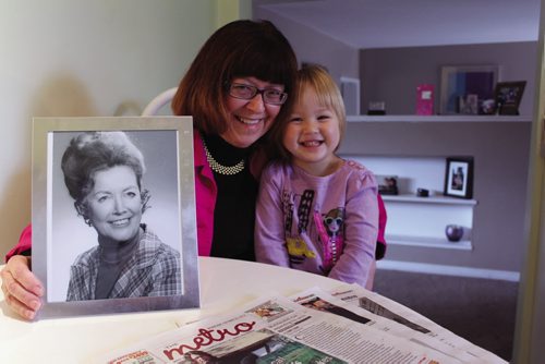 Canstar Community News Charlotte Laviolette with her granddaughter Chloe, 3, and an editorial headshot of her mother, Margot Chester. (JORDAN THOMPSON)