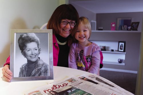 Canstar Community News Charlotte Laviolette with her granddaughter Chloe, 3, and an editorial headshot of her mother, Margot Chester. (JORDAN THOMPSON)