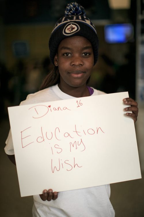 We Day wish from students - streeter photos Diana, 16 131023 - Wednesday, October 23, 2013 - (Melissa Tait / Winnipeg Free Press)