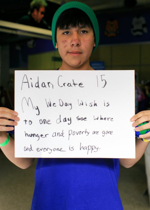 We Day wish from students - streeter photos Aidan, 15 131023 - Wednesday, October 23, 2013 - (Melissa Tait / Winnipeg Free Press)