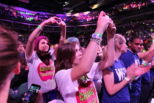 Thousands of students take a picture of the final moments of the We Day event to upload to a social media site at the  3rd annual We Day events at MTS Centre Wednesday. October 30,  2013 Ruth Bonneville / Winnipeg Free Press