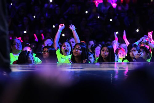 Students show their excitement at the  3rd annual We Day events at MTS Centre Wednesday. October 30,  2013 Ruth Bonneville / Winnipeg Free Press