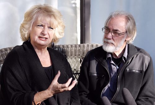 Wilma and Cliff Derksen speak with media at their home after accused killer Mark Grant has his guilty verdict in the Candace Derksen case overturned, October 30, 2013. (TREVOR HAGAN/WINNIPEG FREE PRESS)
