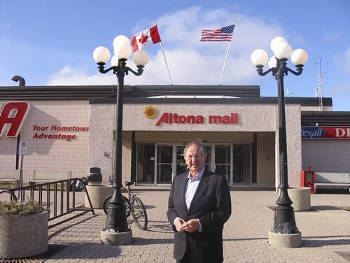 Elmer Hildebrand of Golden West Radio has managed the Altona Mall for  40 years on a voluntary basis.  He is now turning it over to new owners, Remco Realty of Winnipeg. Bill Redekop story / photo. Winnipeg Free Press.