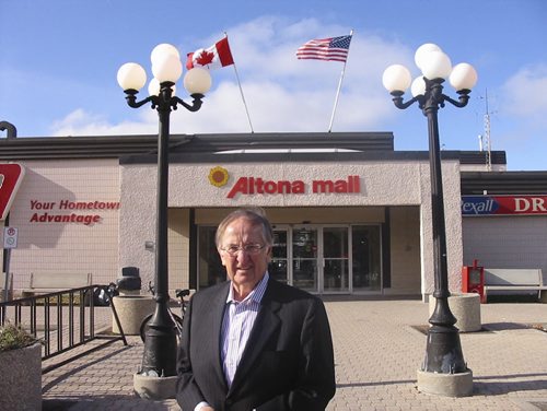 Elmer Hildebrand of Golden West Radio has managed the Altona Mall for  40 years on a voluntary basis.  He is now turning it over to new owners, Remco Realty of Winnipeg. Bill Redekop story / photo. Winnipeg Free Press.