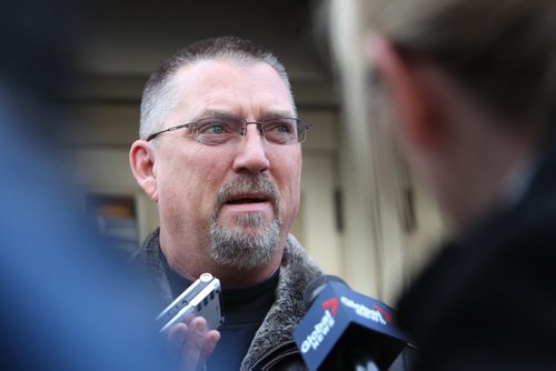 Robert Taman talks to the media outside the Law Courts Building about his disappointment with the ruling that  Ex-police chief Harry Bakema was found not guilty in East St.Paul crash aftermath. See Mike McIntyre. story. November 01,,  2013 Ruth Bonneville / Winnipeg Free Press