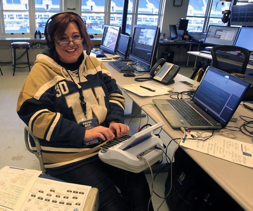 Darcia Hewak, is the transcriptionist for the Winnipeg Blue Bombers closed-captioning system at Investors Group Field. Melissa Martin  story.  Wayne Glowacki / Winnipeg Free Press Nov. 1. 2013