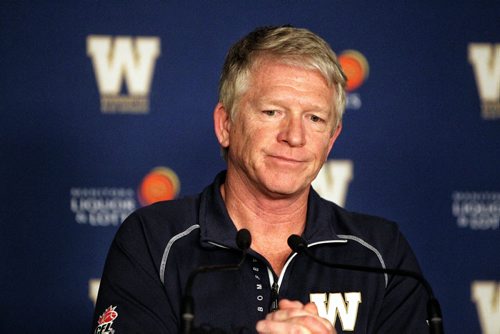 Winnipeg Blue Bombers head coach Tim Burke speaks to reporters the day after the final game of the season.  131103 November 3, 2013 Mike Deal / Winnipeg Free Press