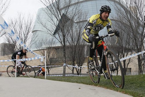November 3, 2013 - 131103  -  Don Sawatzky (21) and Jason Howden (84) climb a hill in the 2013 Manitoba Cyclocross Championships at the Forks Sunday, November 3, 2013. John Woods / Winnipeg Free Press