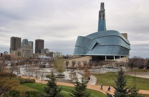 Winnipeg's downtown skyline with the CMHR in the foreground. The CMHR will be opening September 20, 2014. 131104 - November 4, 2013 MIKE DEAL / WINNIPEG FREE PRESS