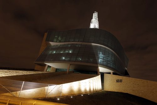 A photo of the Human Rights Museum at night. BORIS MINKEVICH / WINNIPEG FREE PRESS  November 4, 2013 CMHR