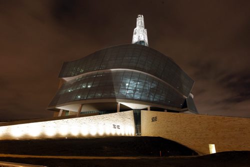 A photo of the Human Rights Museum at night. BORIS MINKEVICH / WINNIPEG FREE PRESS  November 4, 2013 CMHR