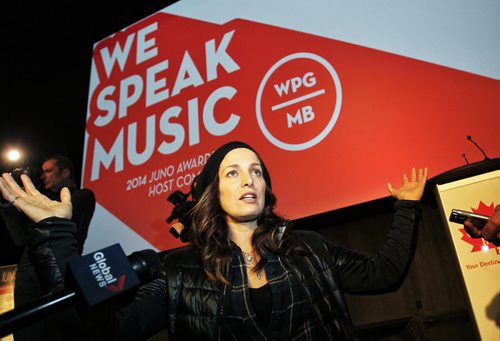 Chantal Kreviazuk talks during the announcement that the 2014 Juno awards will be held in Winnipeg. Chantal will also be receiving the 2014 Allan Waters Humanitarian Award during the Juno presentations.  131105 November 5, 2013 Mike Deal / Winnipeg Free Press