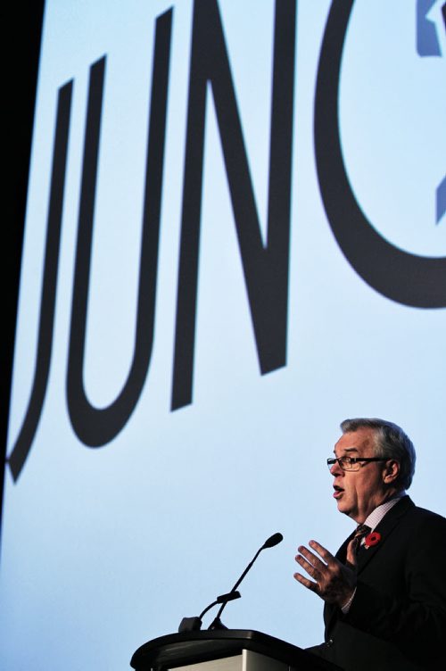 Manitoba premier Greg Selinger talks during the announcement at the Metropolitan Entertainment Centre that the 2014 Juno awards will be held in Winnipeg.  131105 November 5, 2013 Mike Deal / Winnipeg Free Press