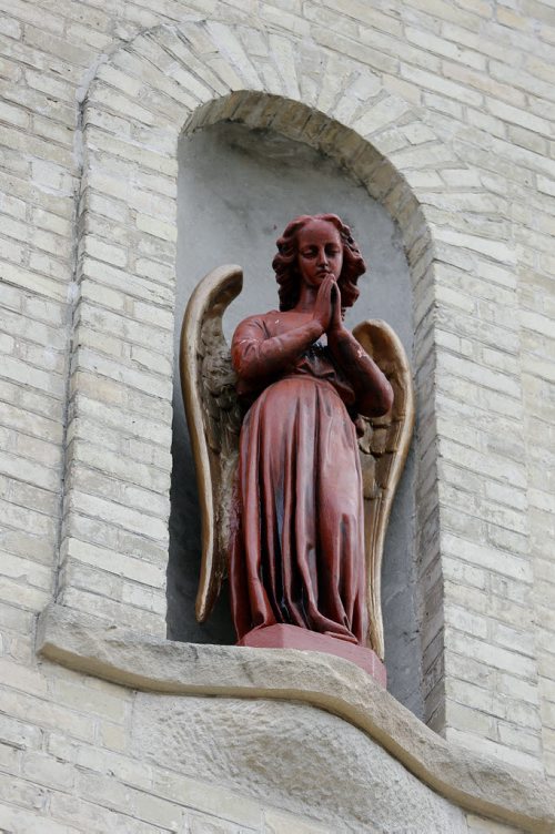 angels  adorn the facade of the Trappist Monastery - Faith Äì St. Norbert church and ruins Äì in pic runs of St. Norbert Trappist Monastery   -  Faith story by Brenda Suderman - Nov. 5 2013 / KEN GIGLIOTTI / WINNIPEG FREE PRESS