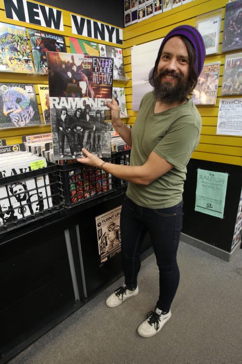 Music Trader. 97 Osborne Street Mgr. Jason Churko amid his stock.See Sanderson story story- Nov 05, 2013   (JOE BRYKSA / WINNIPEG FREE PRESS)