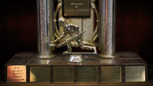 A curling trophy at the St. James Legion on Portage Ave. Legions story by Mary Agnes 131016 - Wednesday, October 16, 2013 - (Melissa Tait / Winnipeg Free Press)