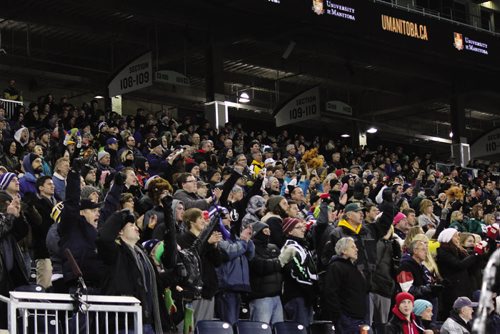 Canstar Community News The crowd at Investors Group Field is on their feet for the last minute of what was arguably the Manitoba Bisons best played game of their season that saw them come back from a 36-24 deficit and beat the Saskatchewan Huskies 37-36. (JORDAN THOMPSON)