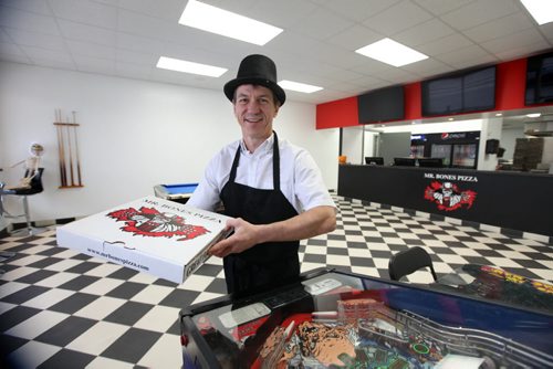 Mr. Bones Pizza owner Herald Brazil opens his 1st location at 1027 McPhillips after many years working in a different career. See Geoff  Kirbyson's story.  November 05,,  2013 Ruth Bonneville / Winnipeg Free Press