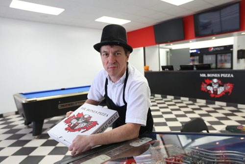 Mr. Bones Pizza owner Herald Brazil opens his 1st location at 1027 McPhillips after many years working in a different career. See Geoff  Kirbyson's story.  November 05,,  2013 Ruth Bonneville / Winnipeg Free Press